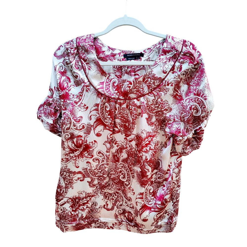 BCBGMAXAZRIA 100% silk blouse Baroque floral Print Boho Toile de Jouy pattern‎ S